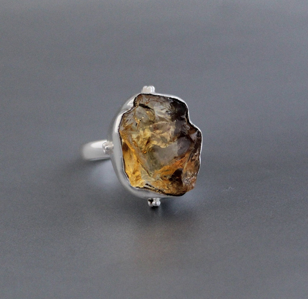 Raw Citrine Ring, Sterling Silver Rings for Women, Raw Stone Ring, Stackable Rings, Gemstone Ring, Boho Jewelry, Crystal Ring, Minimalist