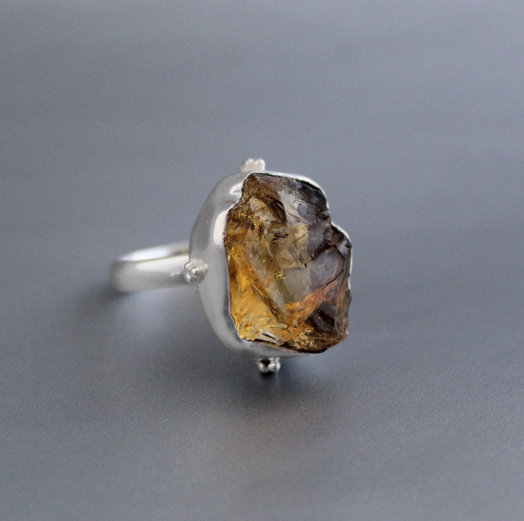 Raw Citrine Ring, Sterling Silver Rings for Women, Raw Stone Ring, Stackable Rings, Gemstone Ring, Boho Jewelry, Crystal Ring, Minimalist