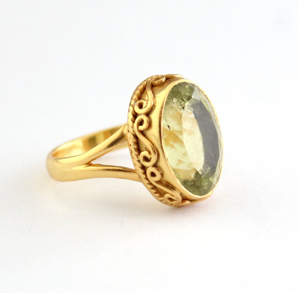 Lemon Quartz Ring, 18K Gold, Quartz Gemstone Ring, Gift Ring, Oval Shape Gemstone, Handmade Quartz Jewelry