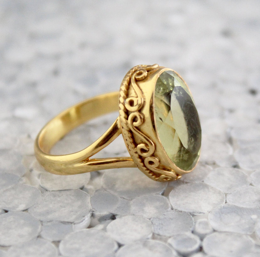 Lemon Quartz Ring, 18K Gold, Quartz Gemstone Ring, Gift Ring, Oval Shape Gemstone, Handmade Quartz Jewelry