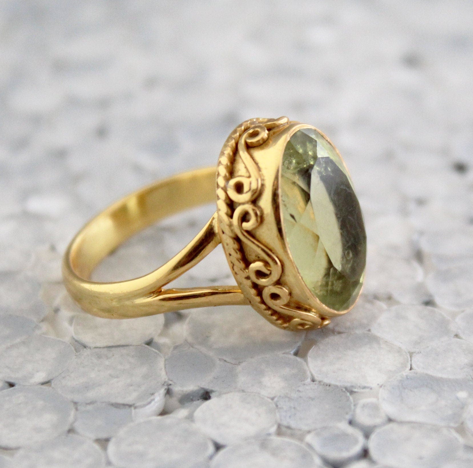 Lemon Quartz Ring, 18K Gold, Quartz Gemstone Ring, Gift Ring, Oval Shape Gemstone, Handmade Quartz Jewelry
