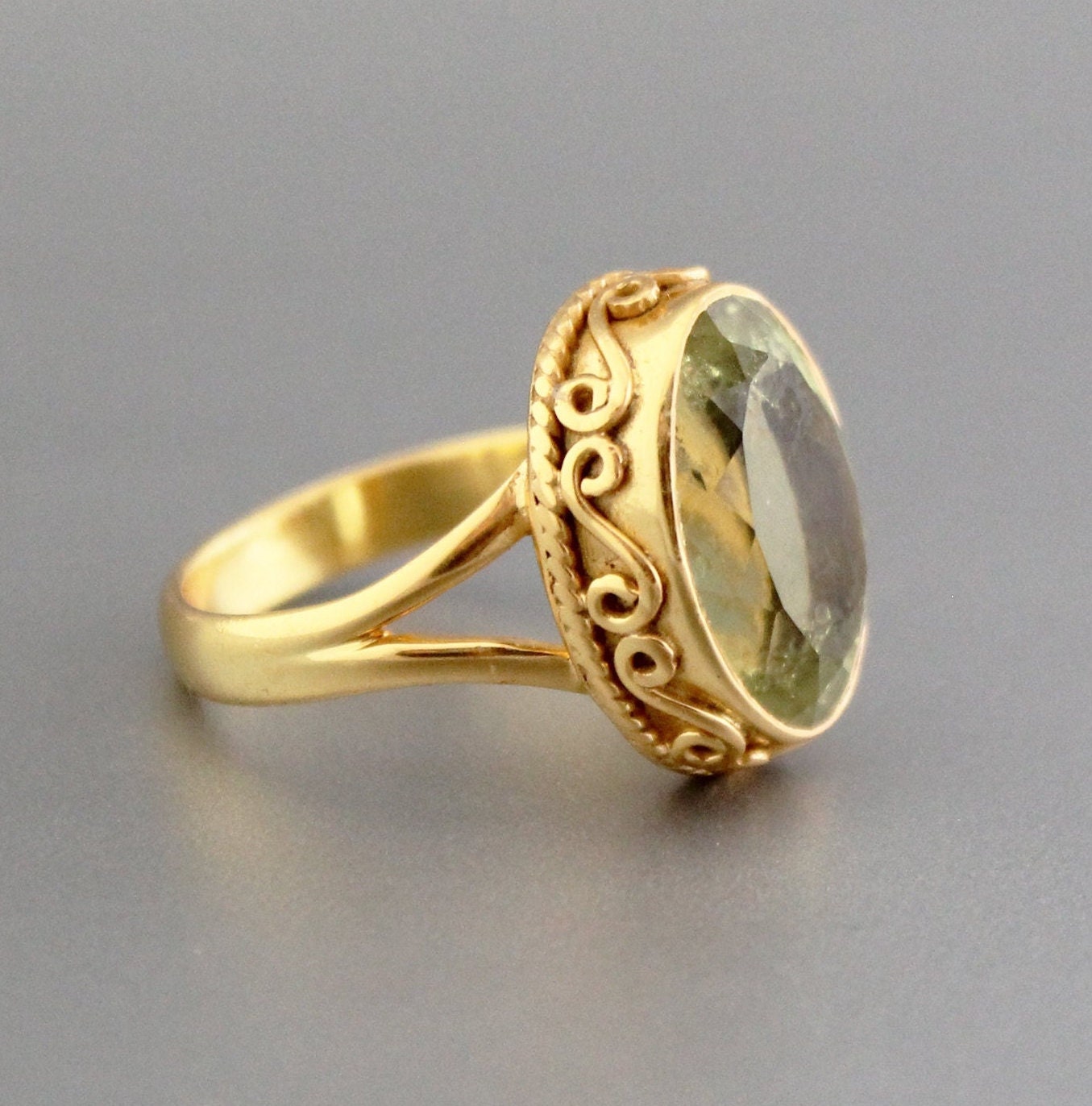 Lemon Quartz Ring, 18K Gold, Quartz Gemstone Ring, Gift Ring, Oval Shape Gemstone, Handmade Quartz Jewelry