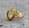 Lemon Quartz Ring, 18K Gold, Quartz Gemstone Ring, Gift Ring, Oval Shape Gemstone, Handmade Quartz Jewelry