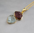 Raw Aquamarine & Tourmaline Necklace, Sterling Silver Gemstone Pendant, 18K Gold vermiel, necklace for Men