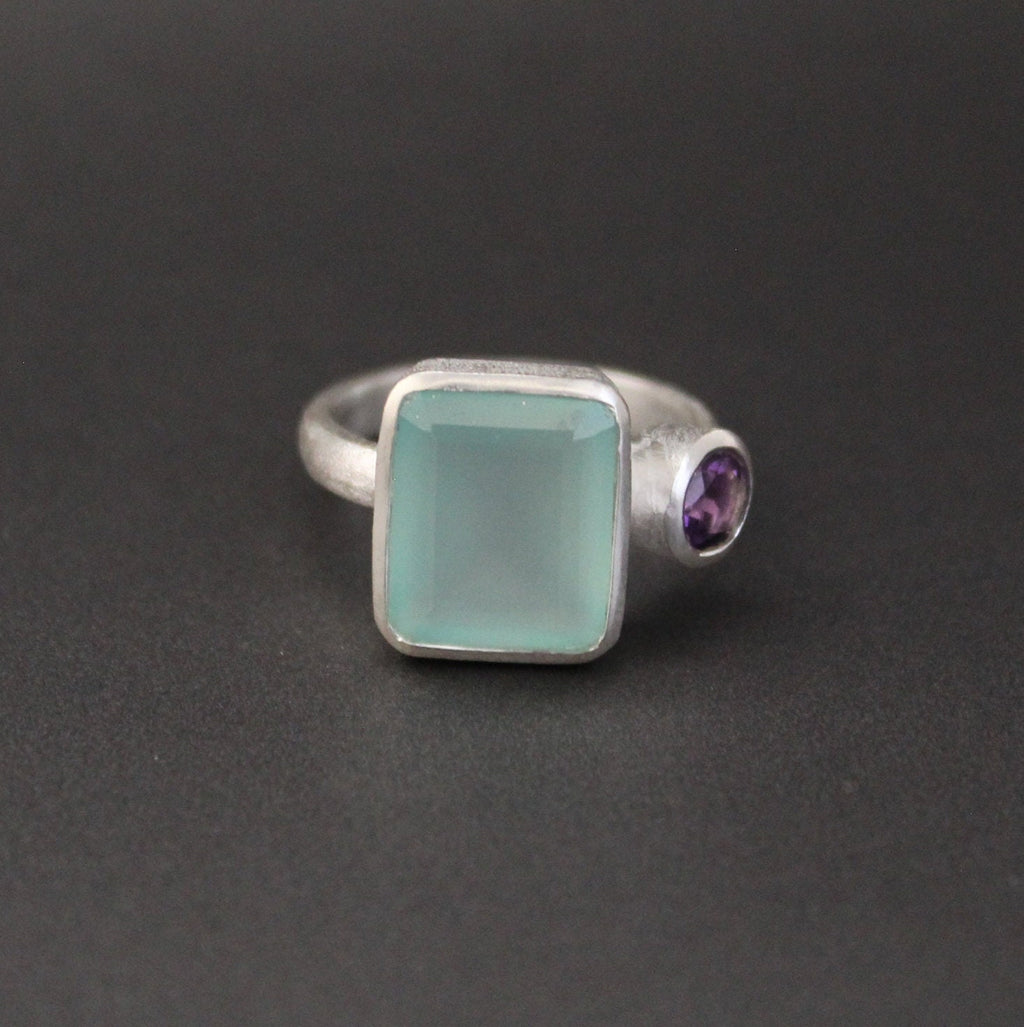 Chalcedony Ring, Multi Stone ring, Handmade Jewelry, Blue Stone Ring, Birthstone Jewelry, Custom Ring, Stacking Ring