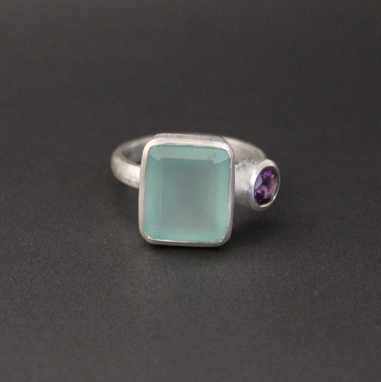 Chalcedony Ring, Multi Stone ring, Handmade Jewelry, Blue Stone Ring, Birthstone Jewelry, Custom Ring, Stacking Ring