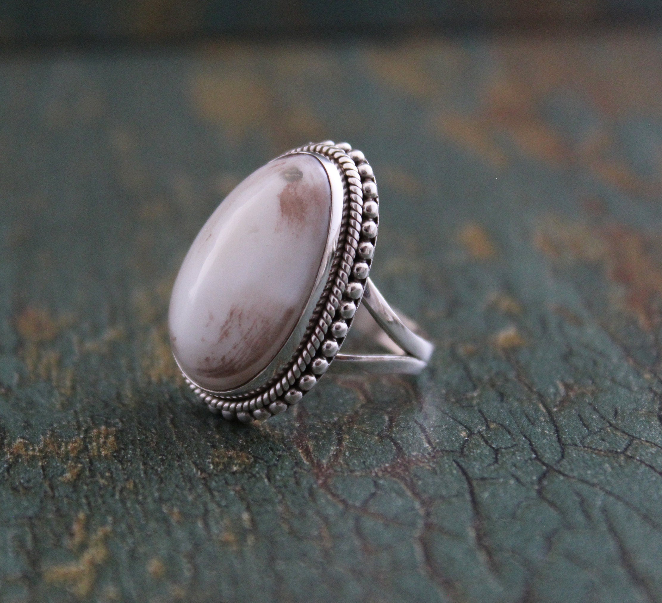 White Agate Ring, Art Deco Jewelry, Anniversary Gift, Gift for Mom, 925 Sterling Silver Handmade