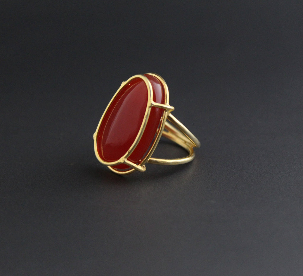 Carnelian Ring, Large Oval Cabochon, Gemstone Ring, 18k Gold Plated Ring, Statement Boho Ring, 925 Sterling Silver Ring