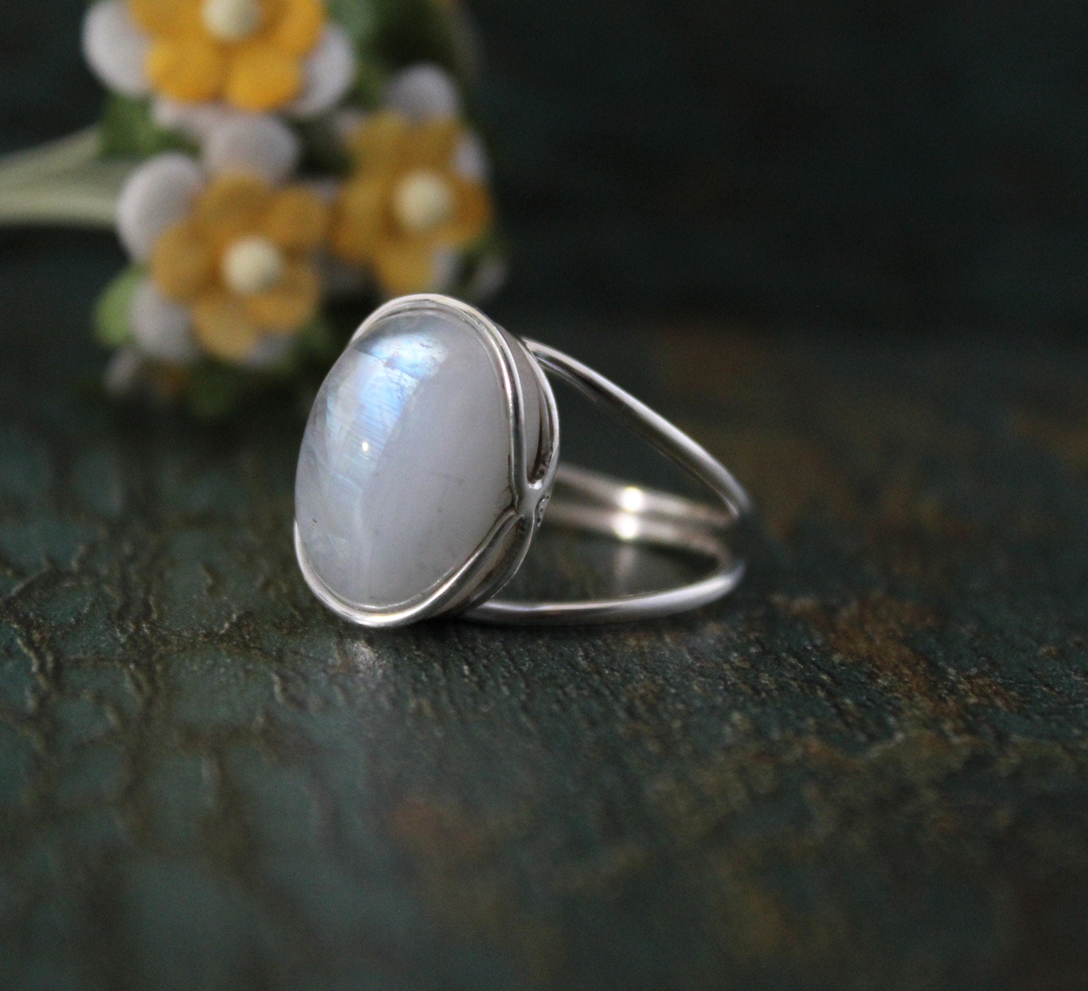 Rainbow Moonstone Ring, 925 Sterling Silver, Nature Inspired Ring, Promise Ring, Women Gift
