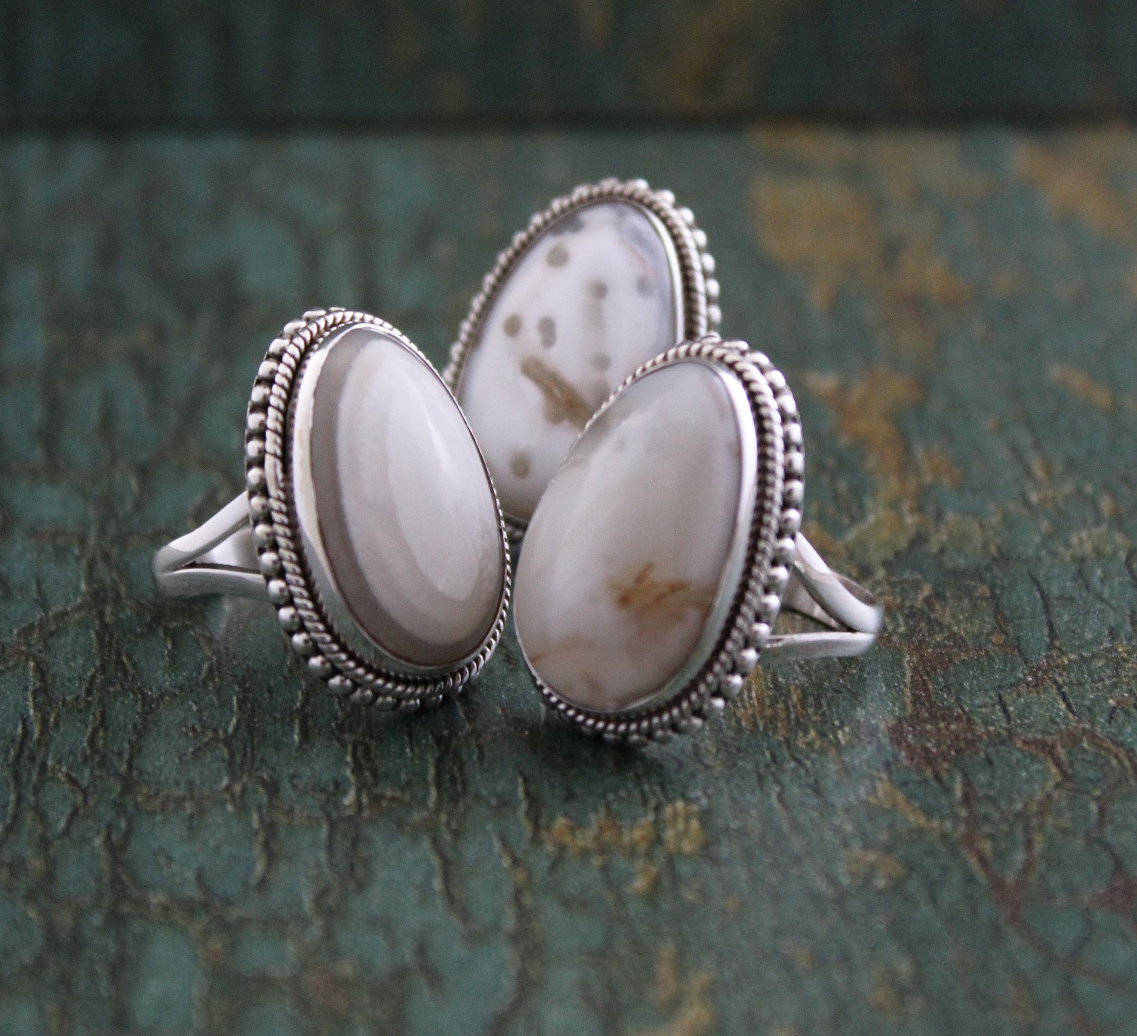 White Agate Ring, Art Deco Jewelry, Anniversary Gift, Gift for Mom, 925 Sterling Silver Handmade