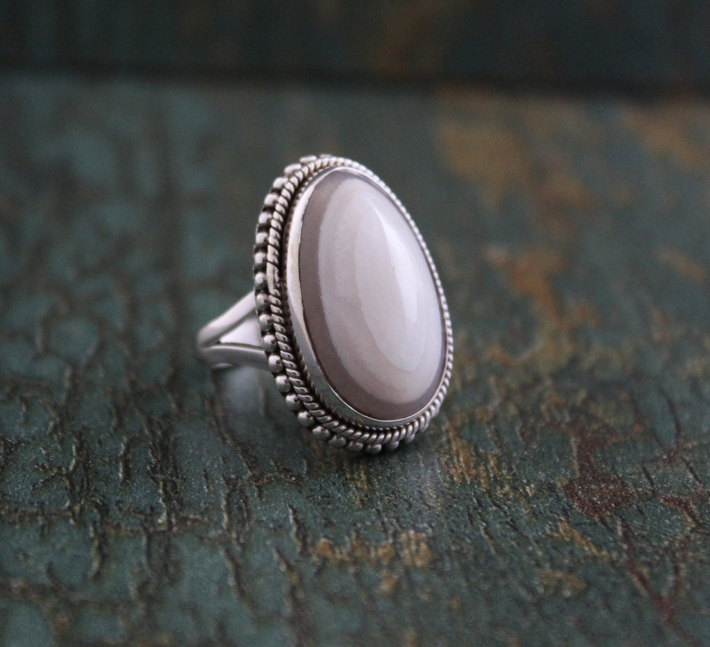 White Agate Ring, Art Deco Jewelry, Anniversary Gift, Gift for Mom, 925 Sterling Silver Handmade