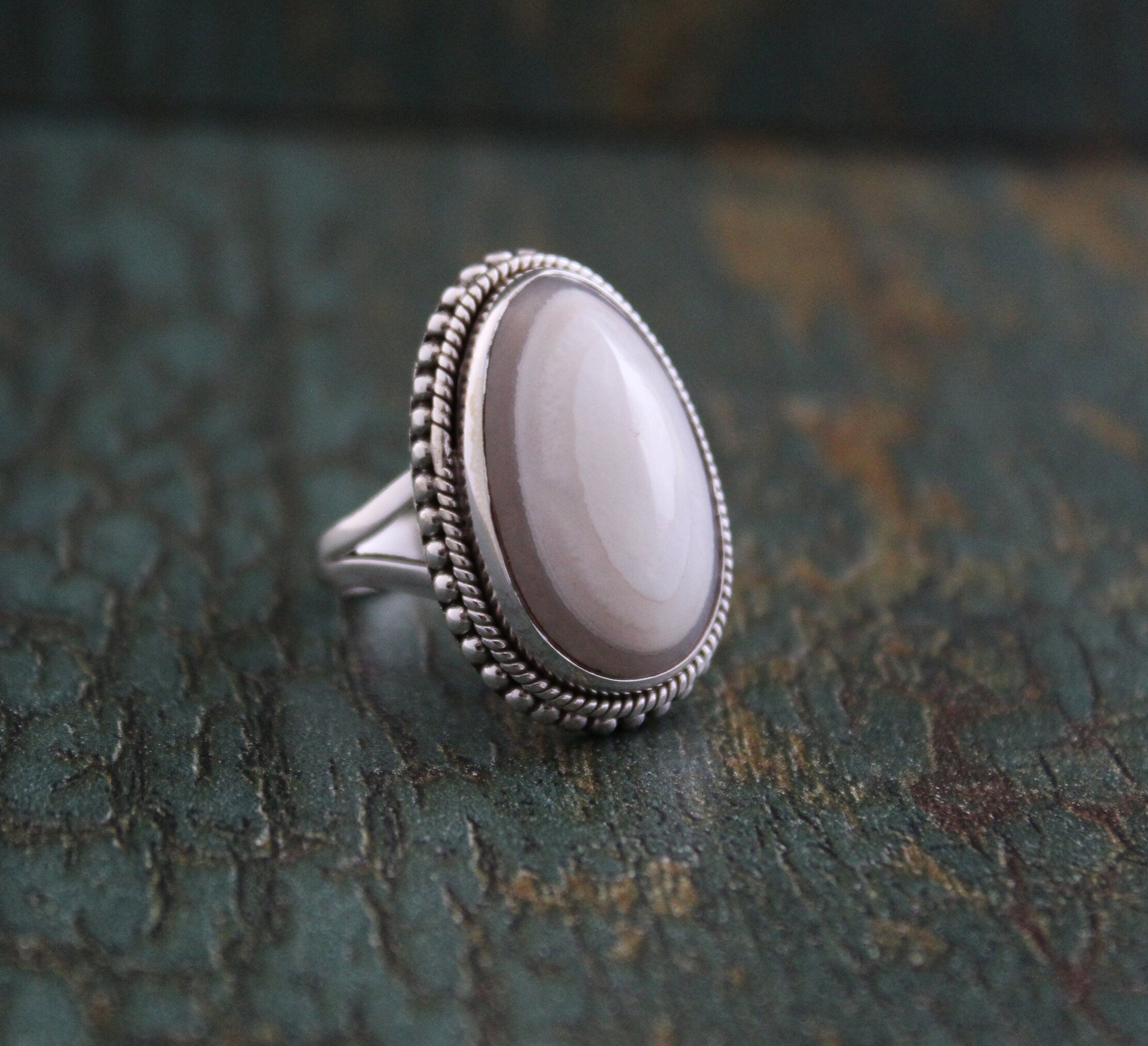 White Agate Ring, Art Deco Jewelry, Anniversary Gift, Gift for Mom, 925 Sterling Silver Handmade