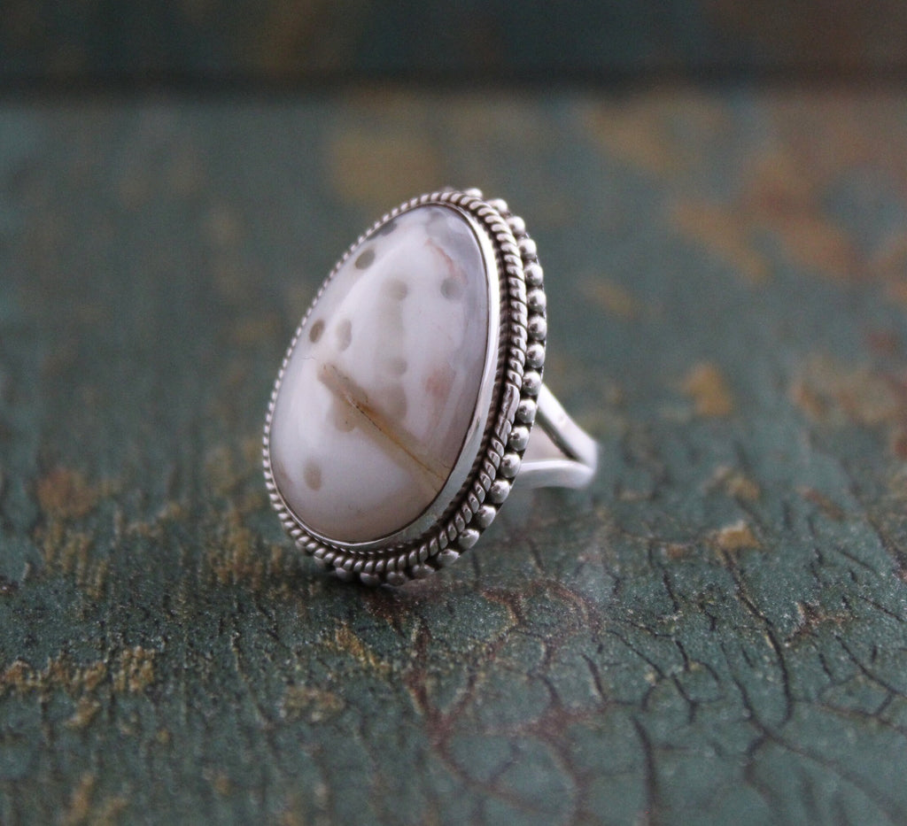 White Agate Ring, Art Deco Jewelry, Anniversary Gift, Gift for Mom, 925 Sterling Silver Handmade