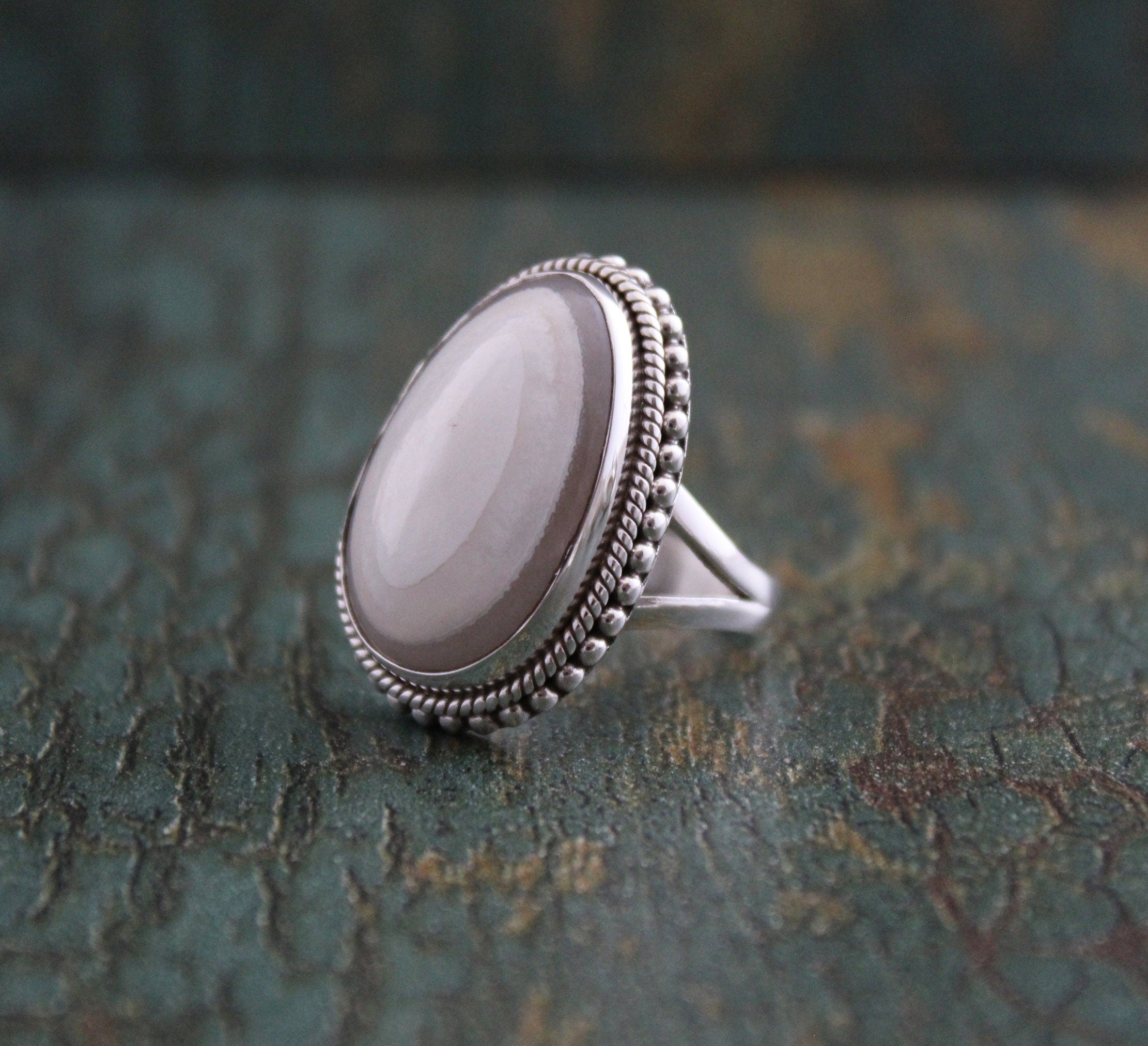 White Agate Ring, Art Deco Jewelry, Anniversary Gift, Gift for Mom, 925 Sterling Silver Handmade