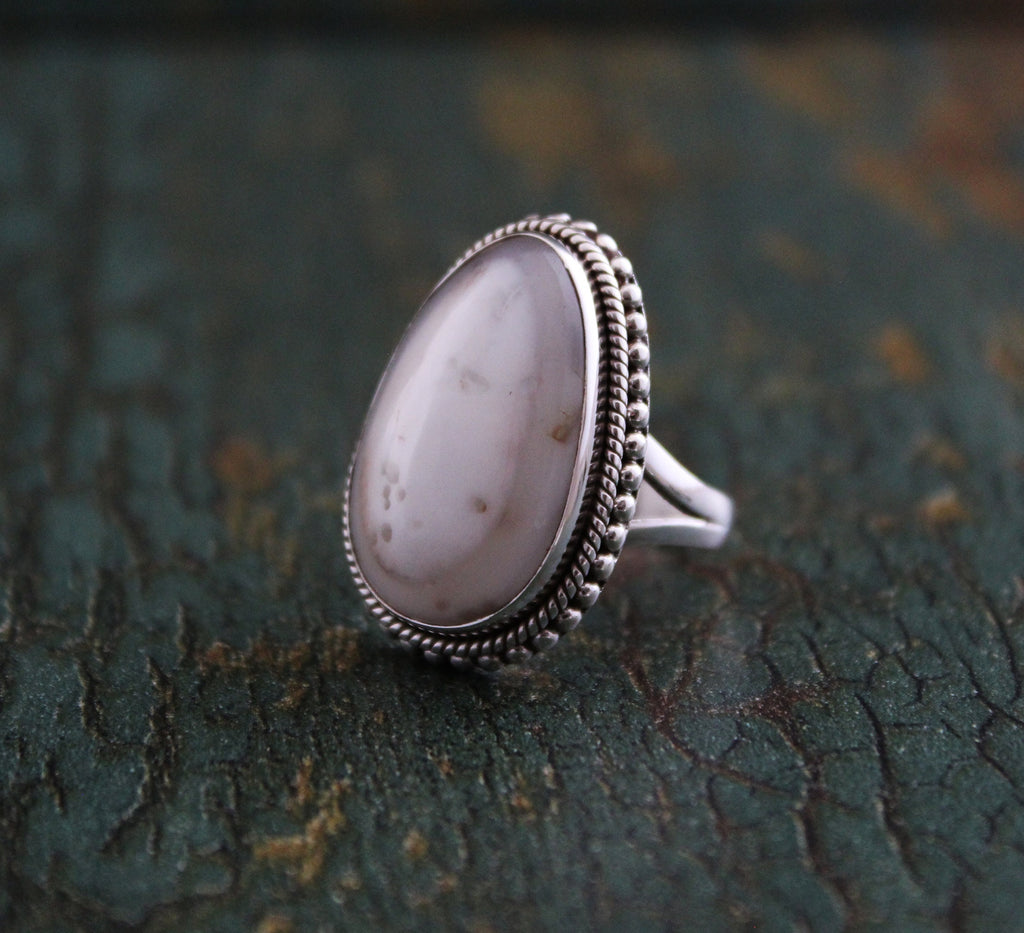 White Agate Ring, Art Deco Jewelry, Anniversary Gift, Gift for Mom, 925 Sterling Silver Handmade