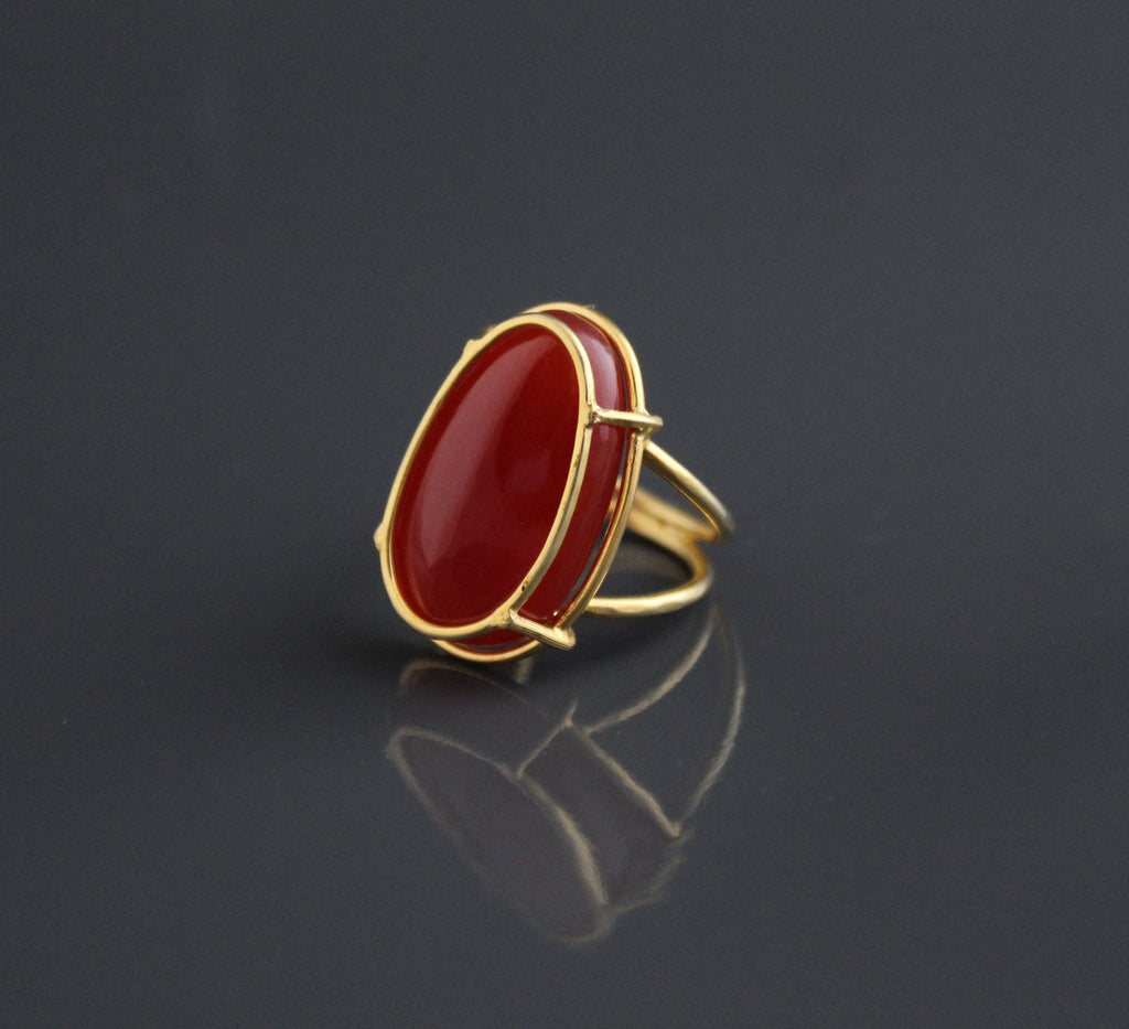 Carnelian Ring, Large Oval Cabochon, Gemstone Ring, 18k Gold Plated Ring, Statement Boho Ring, 925 Sterling Silver Ring