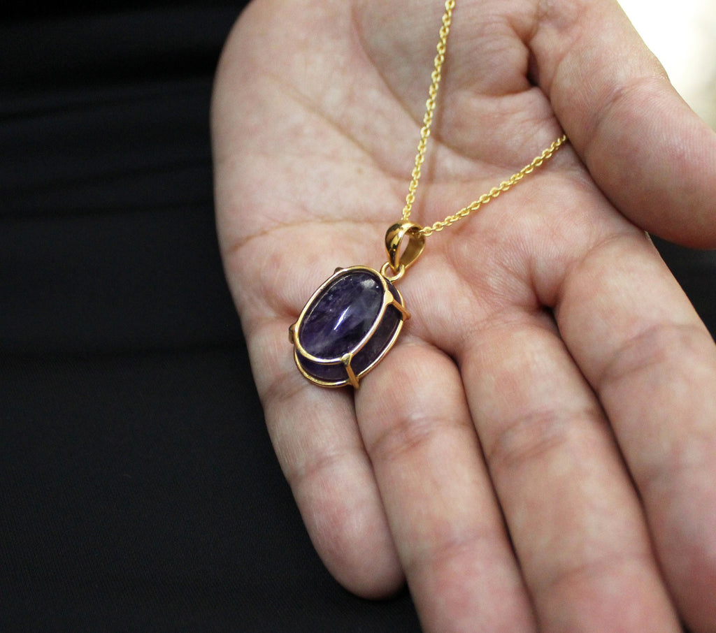 Natural Amethyst necklace, 18K Gold Necklace, Birthstone Jewelry, Layering Necklace, Statement necklaces, Mothers day Gift