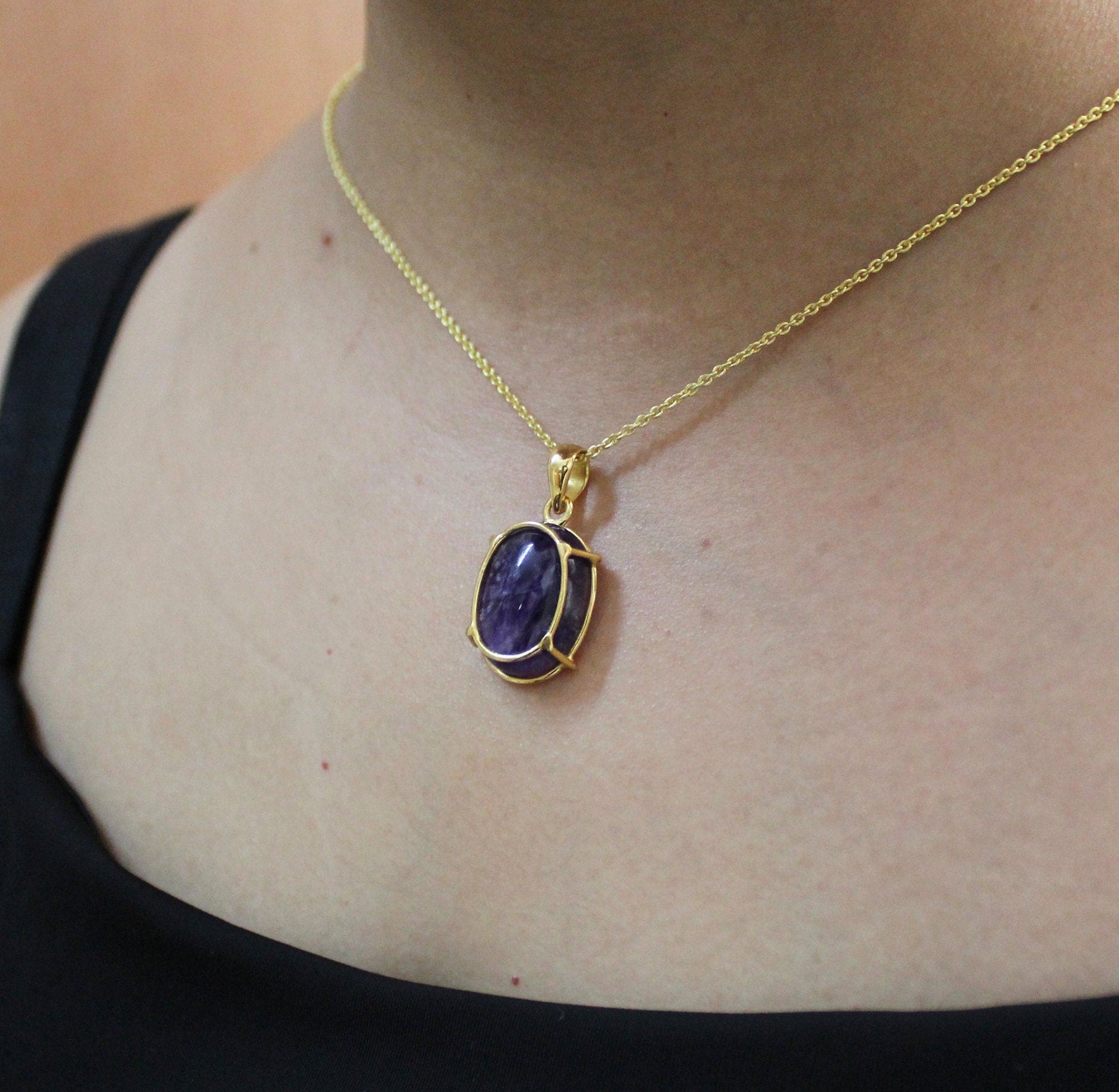 Natural Amethyst necklace, 18K Gold Necklace, Birthstone Jewelry, Layering Necklace, Statement necklaces, Mothers day Gift