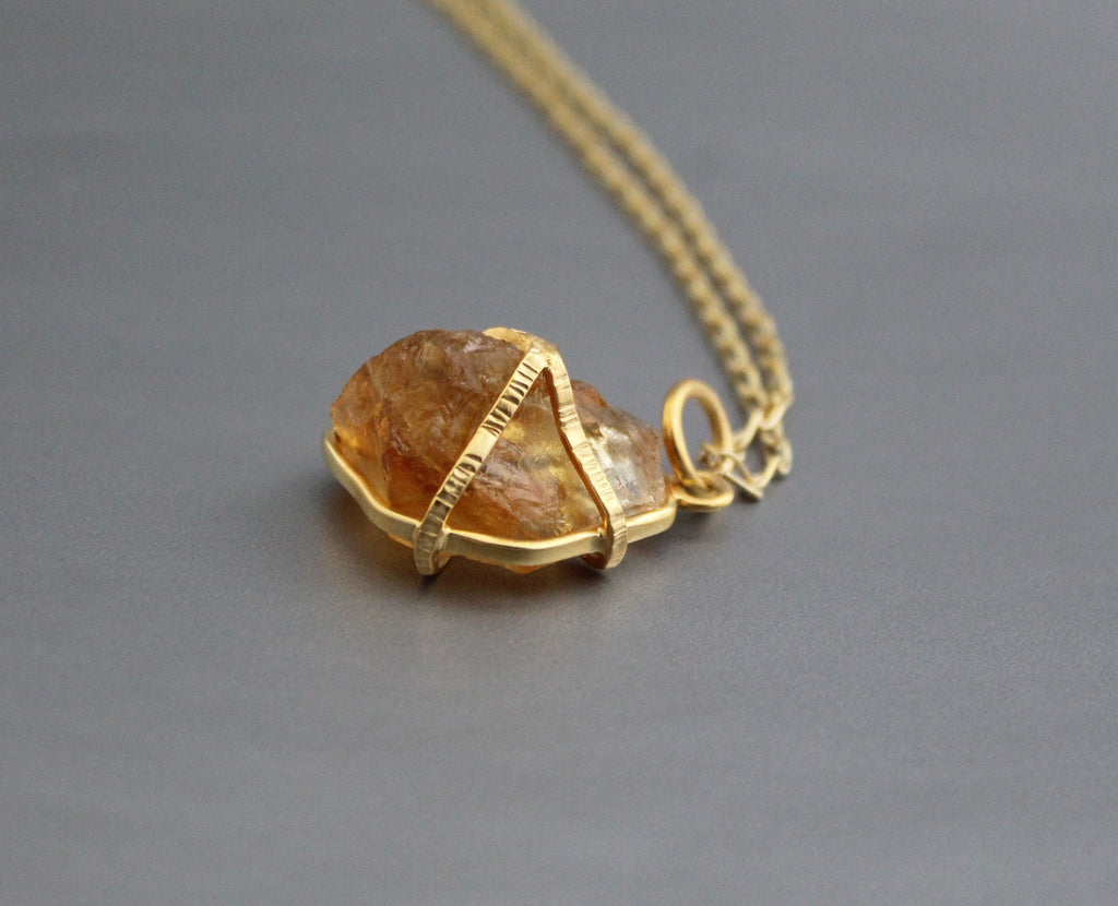 Citrine Necklace, Raw Stone Necklace, Handmade Crystal Healing Jewelry, Wire Wrapped Pendant, Boho Style Necklace, BirthStone Necklace