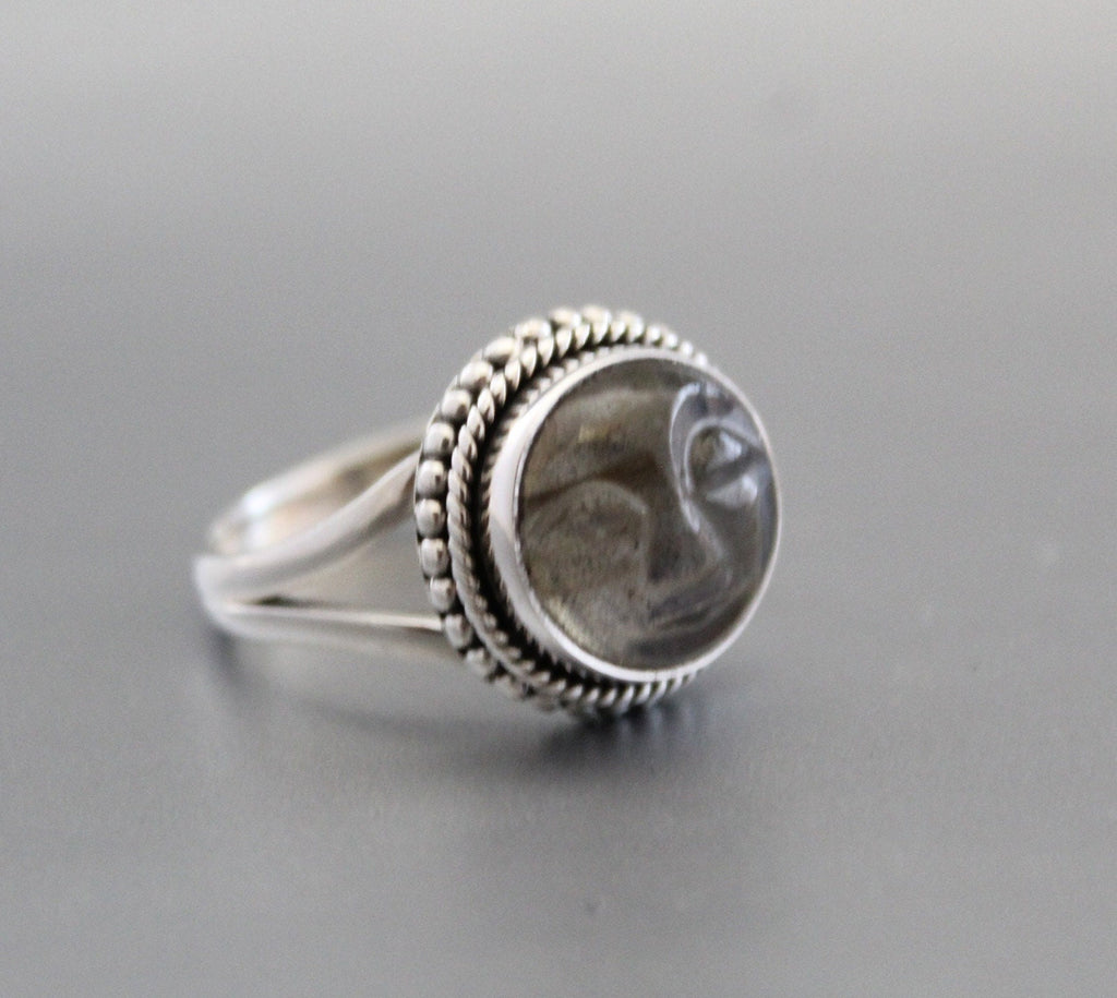 Labradorite Moon Face Ring, Sterling Silver Art Deco Ring, Handmade Labradorite Statement Ring