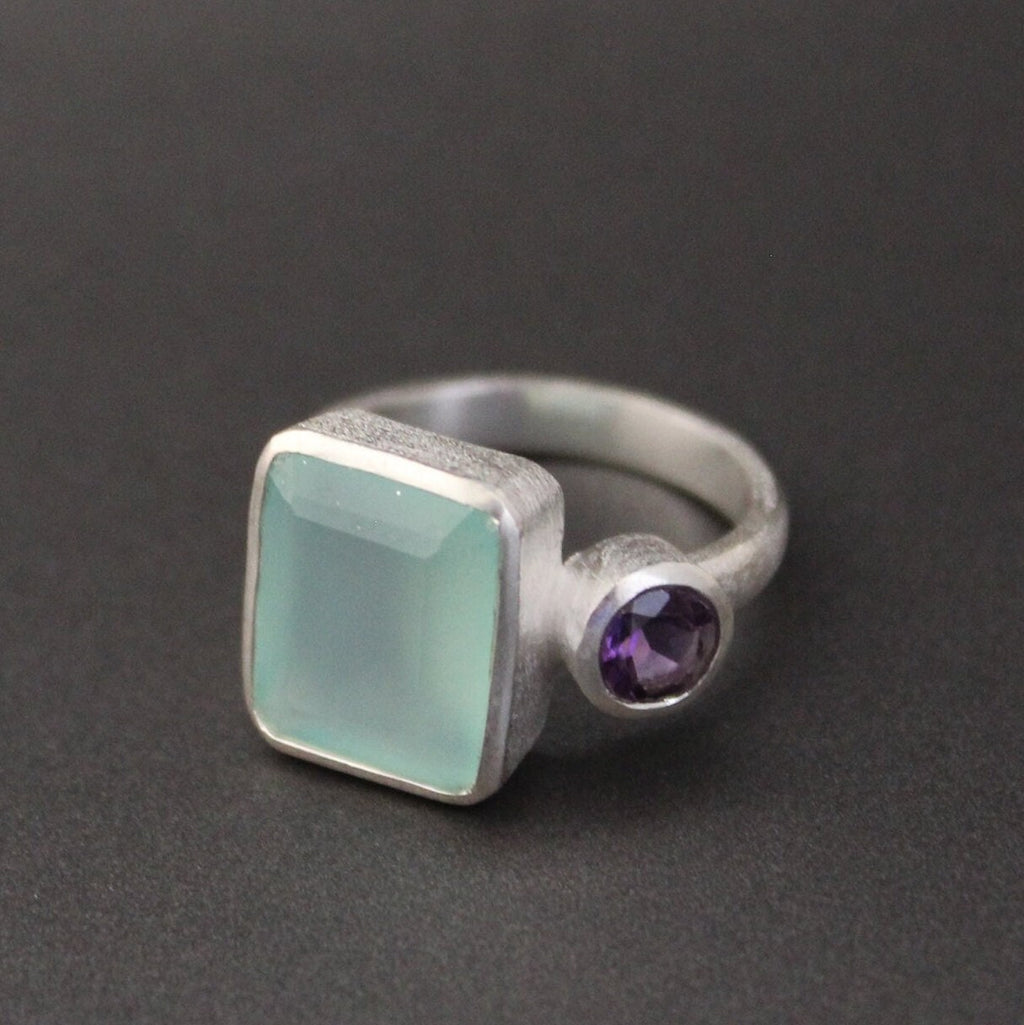 Chalcedony Ring, Multi Stone ring, Handmade Jewelry, Blue Stone Ring, Birthstone Jewelry, Custom Ring, Stacking Ring