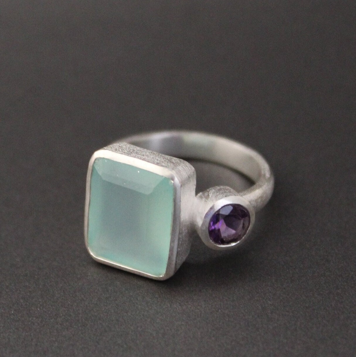 Chalcedony Ring, Multi Stone ring, Handmade Jewelry, Blue Stone Ring, Birthstone Jewelry, Custom Ring, Stacking Ring