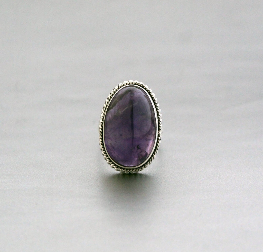 Handmade Sterling Silver Amethyst Ring, Oval Bohemian Jewelry, Large Gemstone Rings, Vintage Bridal wedding anniversary ring