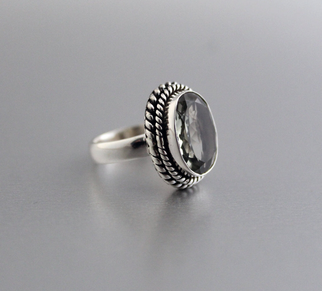 Green Amethyst Prasiolite Ring, Vintage Jewelry, Green Gemstone Ring, 925 Sterling Silver, Birthday Gift, February Birthstone