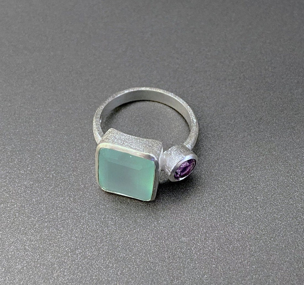 Chalcedony Ring, Multi Stone ring, Handmade Jewelry, Blue Stone Ring, Birthstone Jewelry, Custom Ring, Stacking Ring