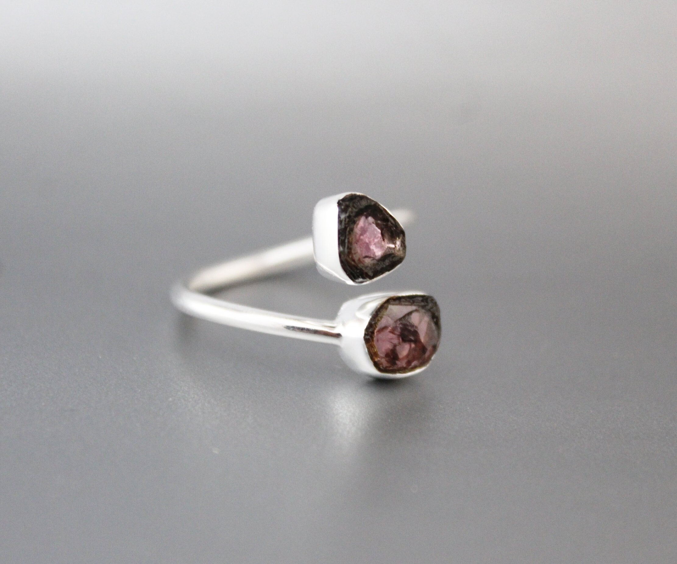 Raw Tourmaline Ring, Raw Crystal Ring, Adjustable Band, Rough Gemstone ring, Delicate Ring, Sterling silver ring, Birthstone ring, Stacking
