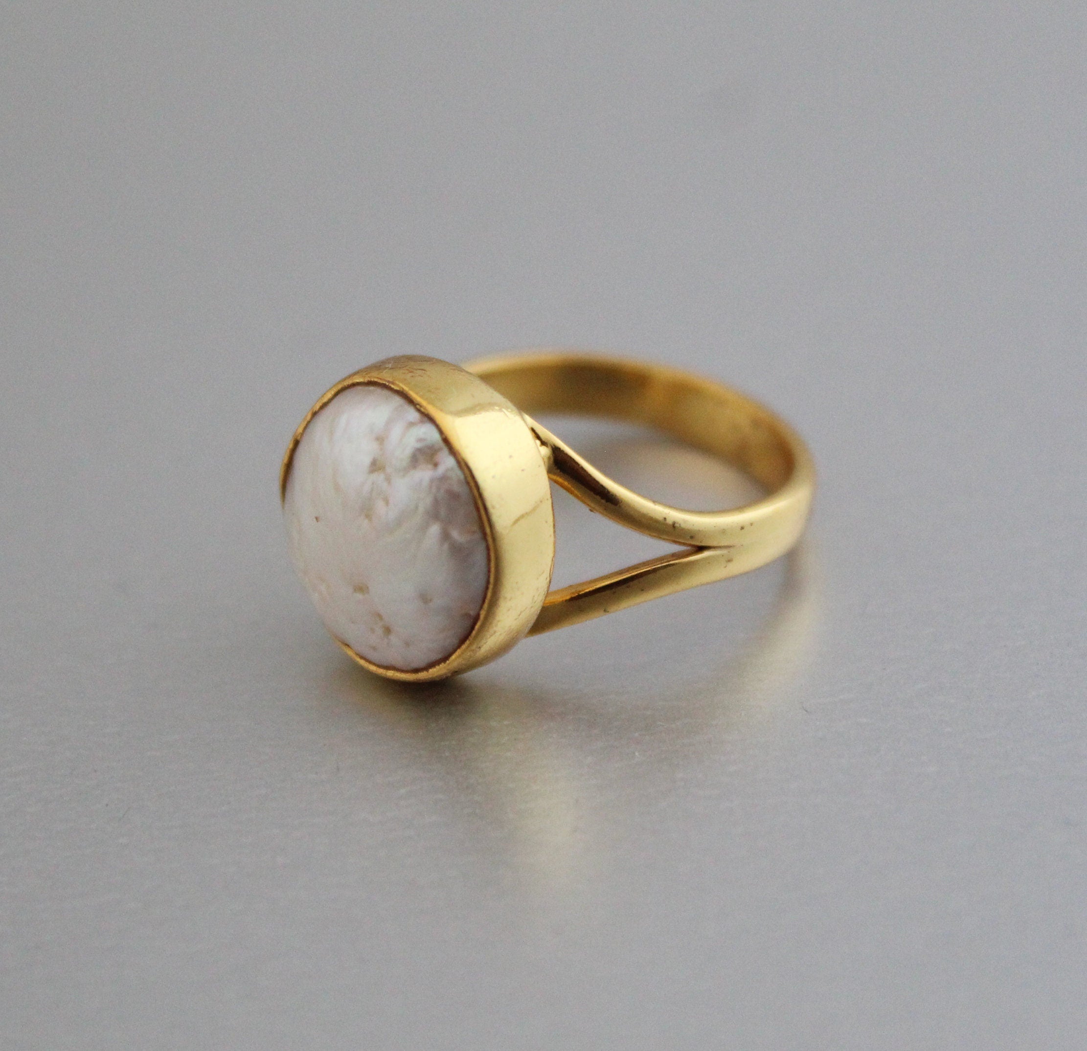 18K Gold Pearl Ring, Statement Ring, Freshwater Pearl Ring, Gift for her, Unique Birthstone Ring For Women