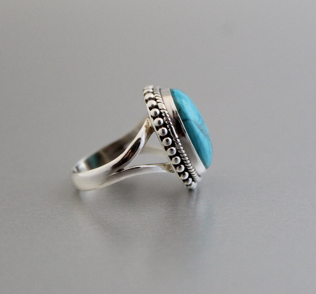 Turquoise Ring In 925 Sterling Silver, Oval gemstone Ring, December Birthstone, Oval Sterling Silver Bohemian Jewelry