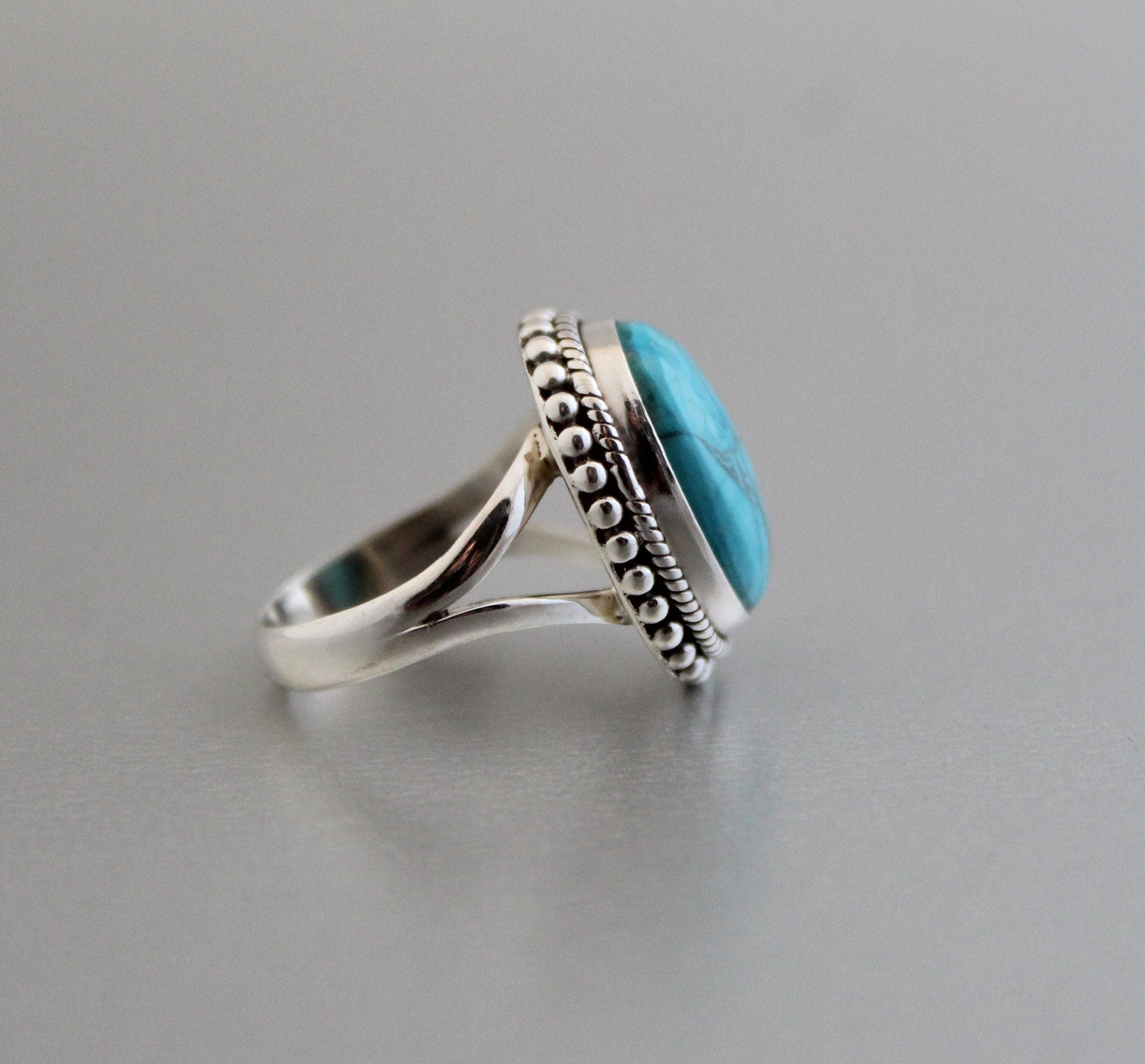 Turquoise Ring In 925 Sterling Silver, Oval gemstone Ring, December Birthstone, Oval Sterling Silver Bohemian Jewelry