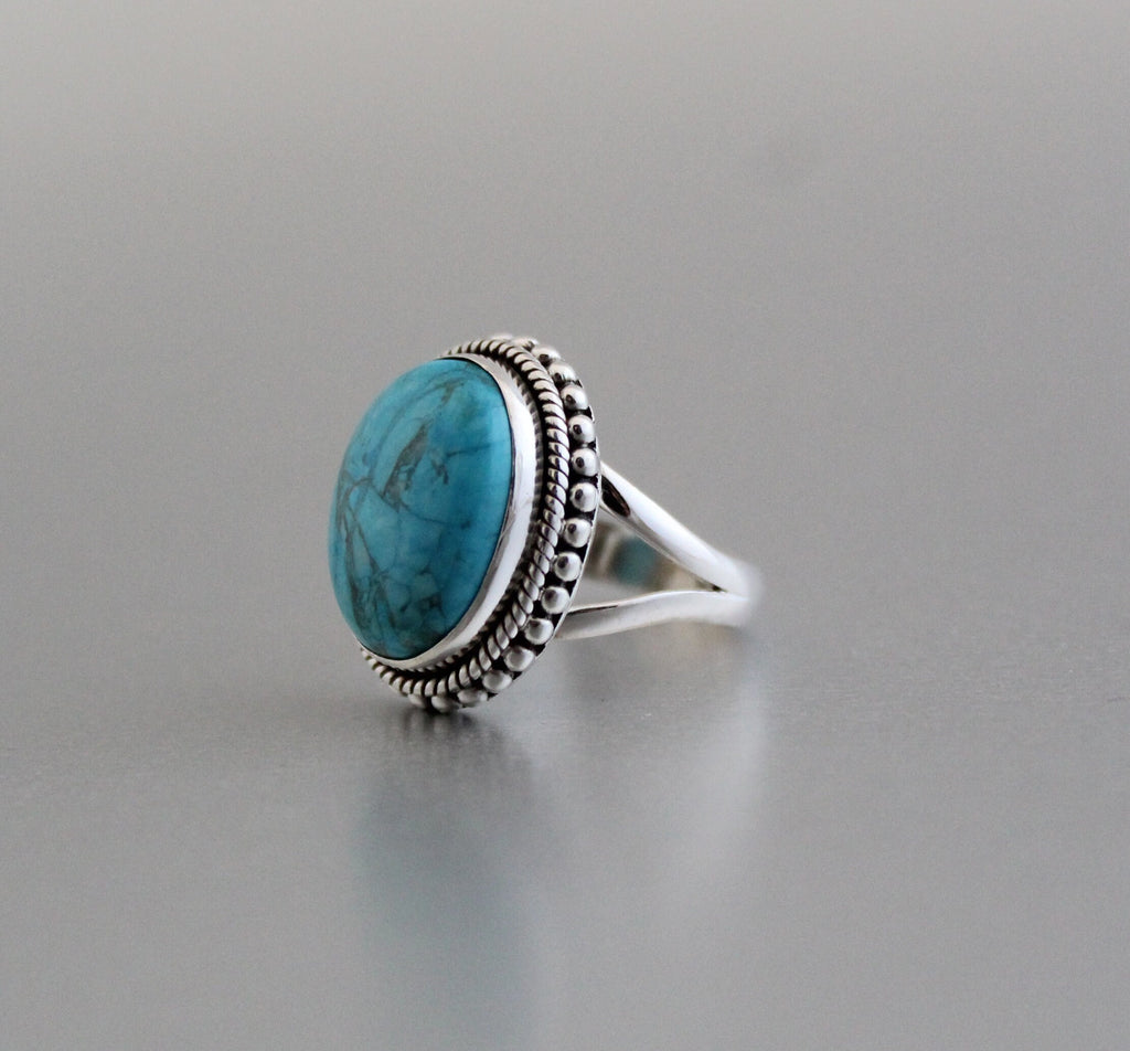 Turquoise Ring In 925 Sterling Silver, Oval gemstone Ring, December Birthstone, Oval Sterling Silver Bohemian Jewelry