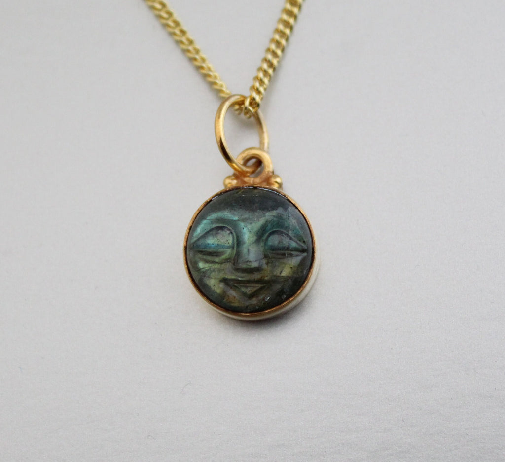 Labradorite Moon Necklace: Sterling Silver Framed Gemstone Pendant