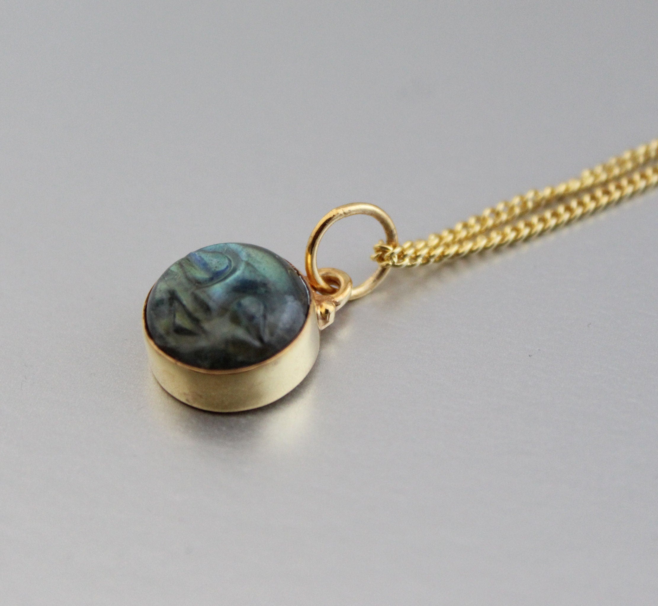 Labradorite Moon Necklace: Sterling Silver Framed Gemstone Pendant