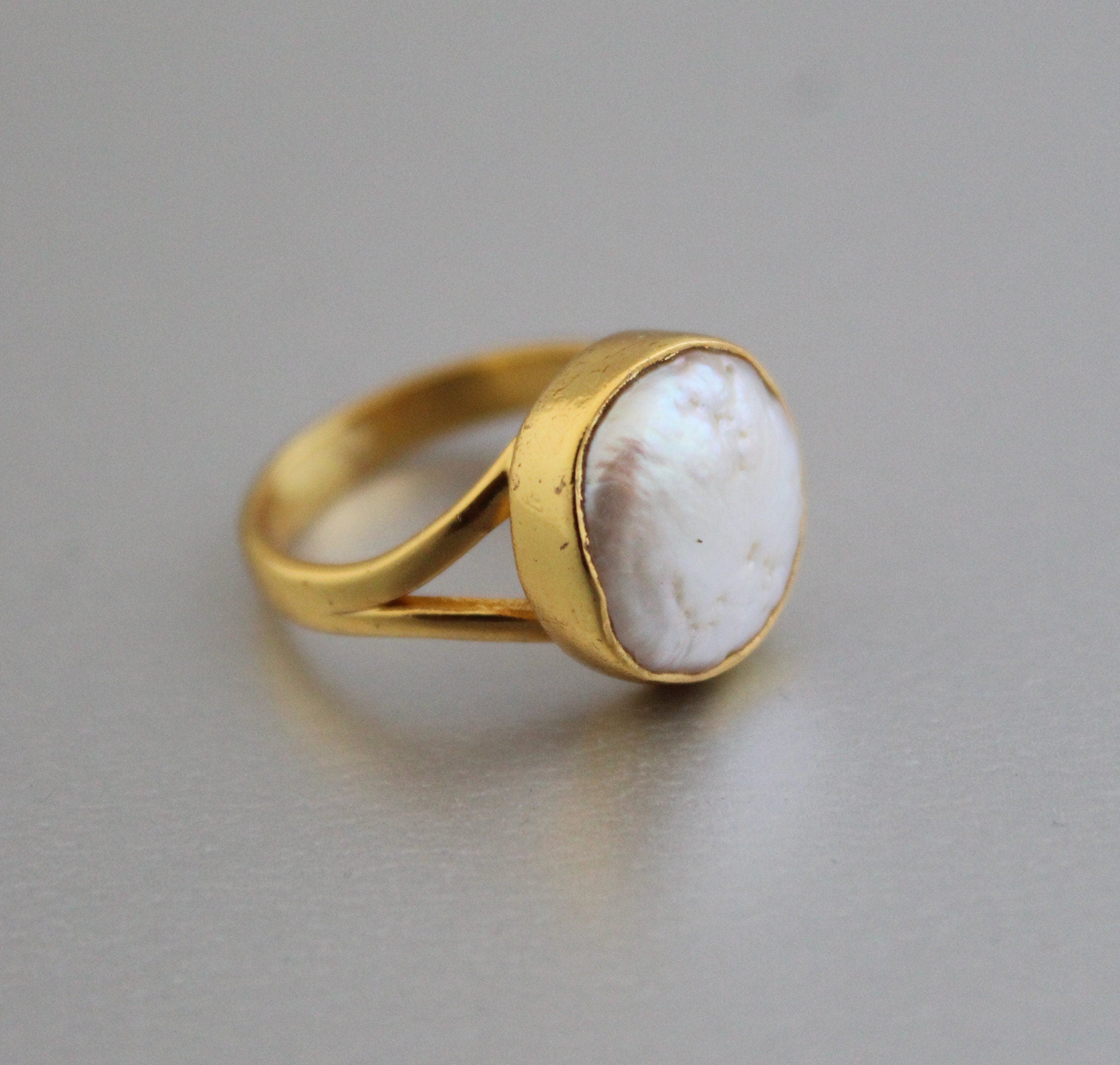 18K Gold Pearl Ring, Statement Ring, Freshwater Pearl Ring, Gift for her, Unique Birthstone Ring For Women