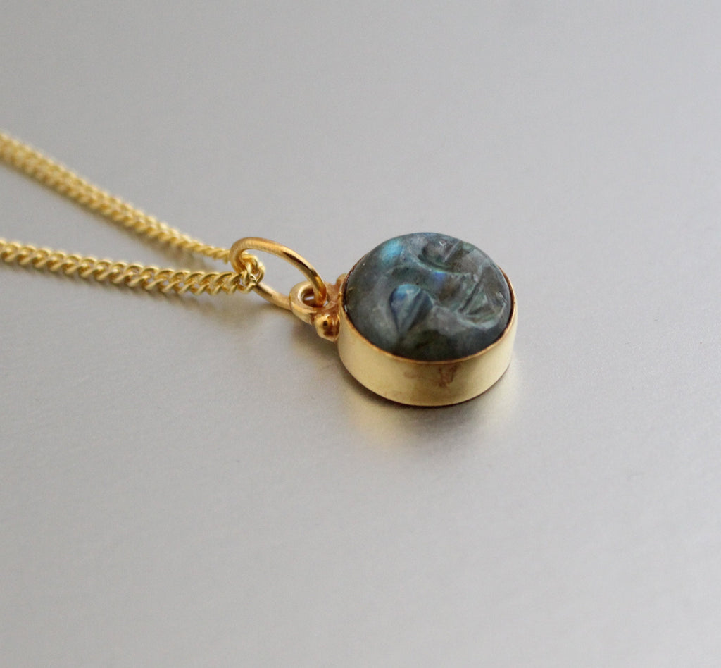 Labradorite Moon Necklace: Sterling Silver Framed Gemstone Pendant
