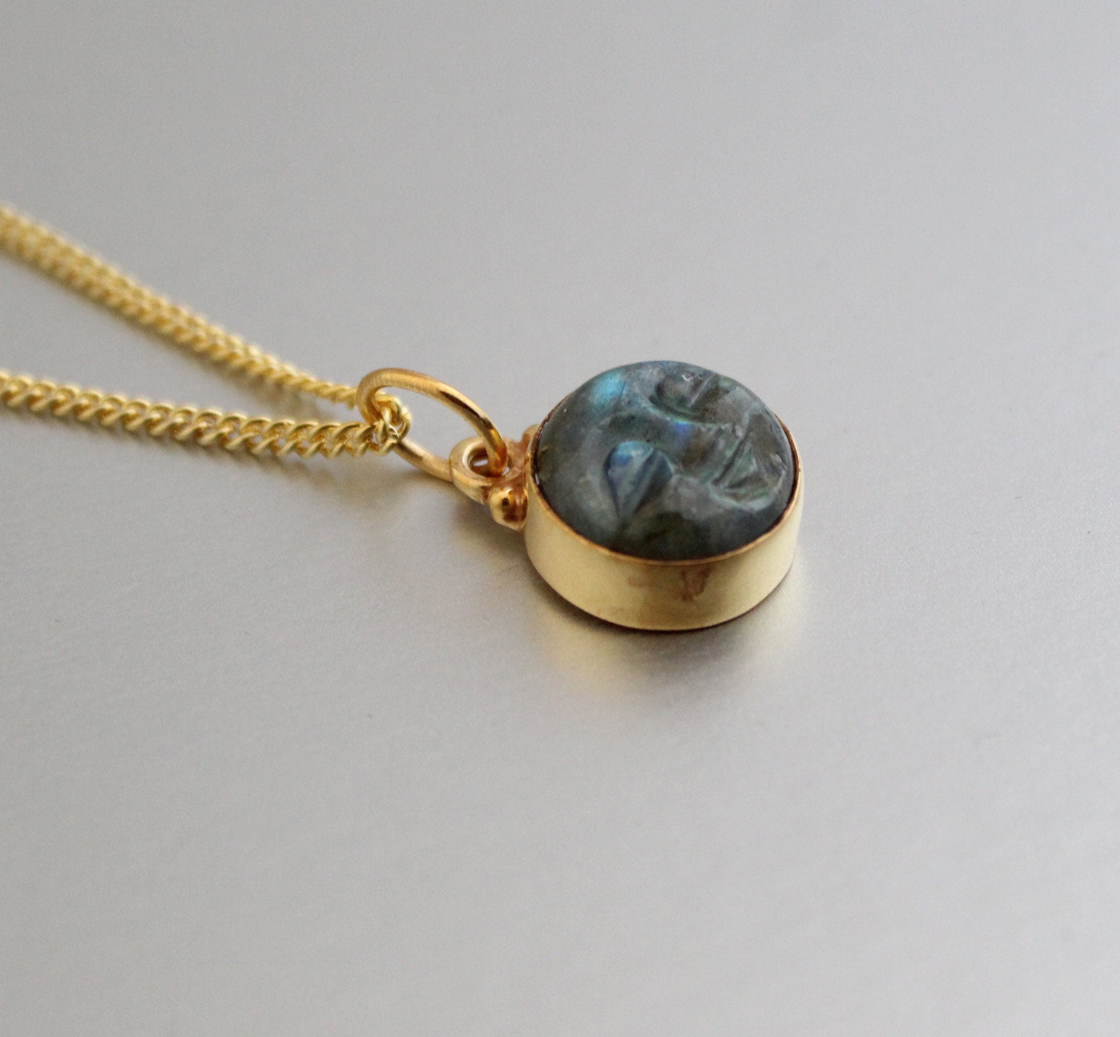Labradorite Moon Necklace: Sterling Silver Framed Gemstone Pendant