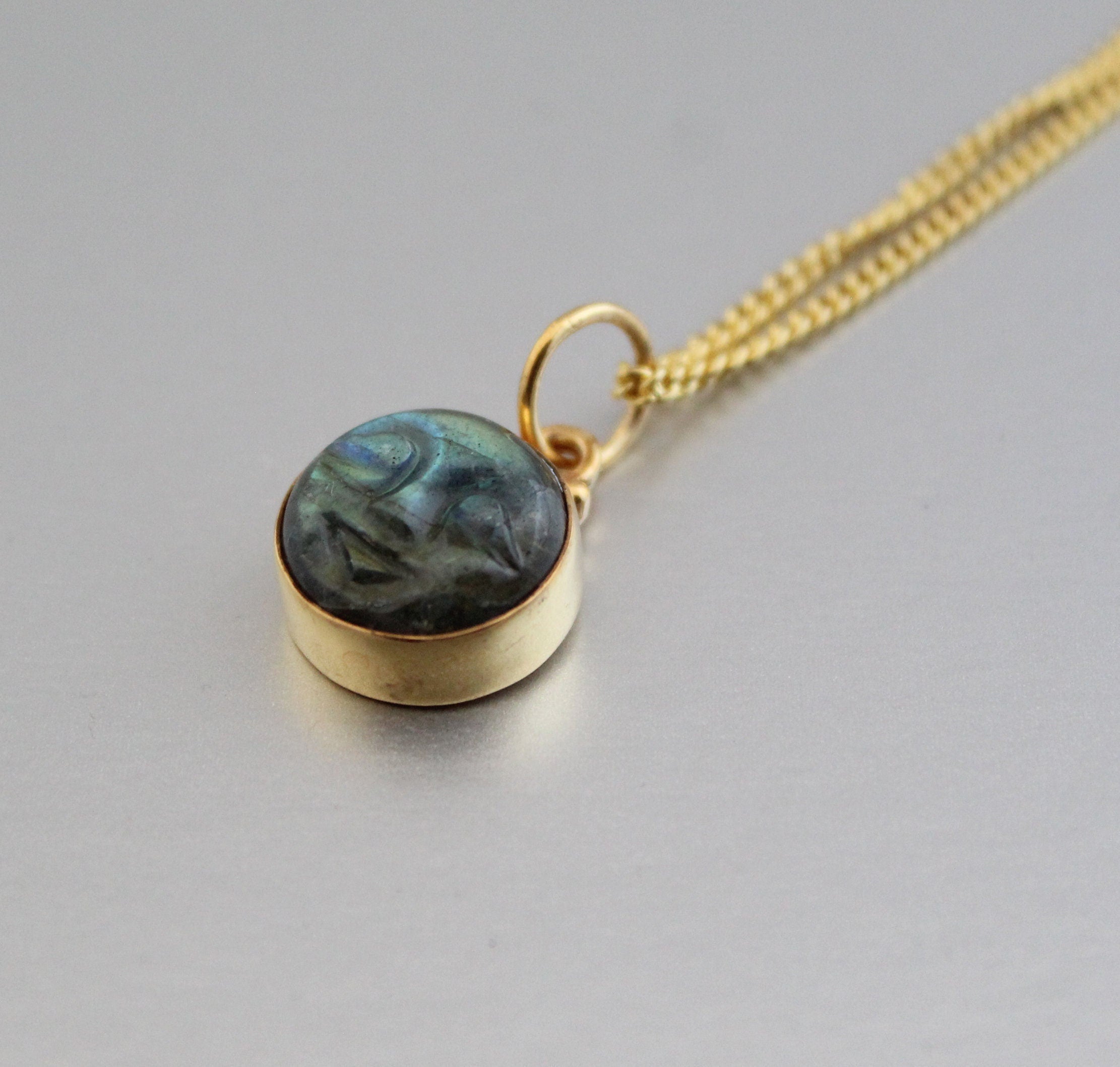 Labradorite Moon Necklace: Sterling Silver Framed Gemstone Pendant