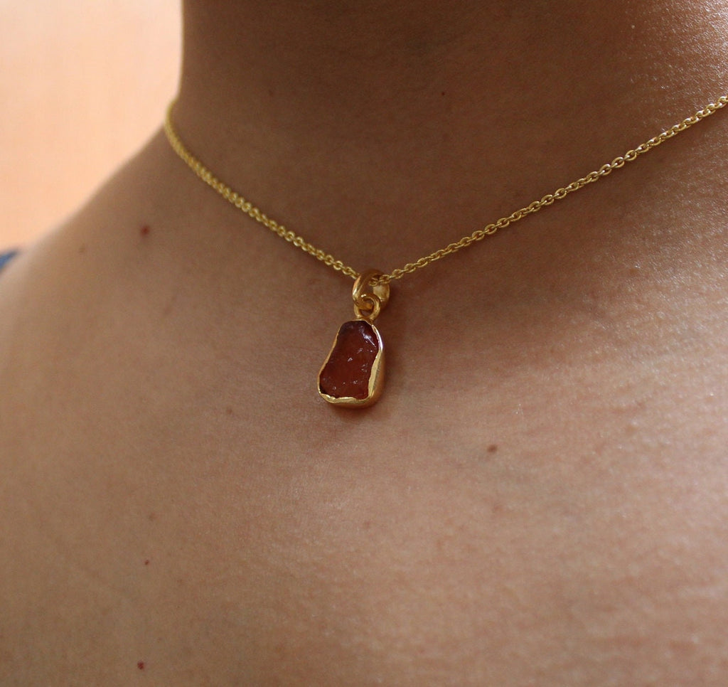 Raw Carnelian Necklace August Birthstone Necklace Raw Gemstone Necklace Orange Carnelian Necklace Rough Carnelian Pendant Gift for Mother