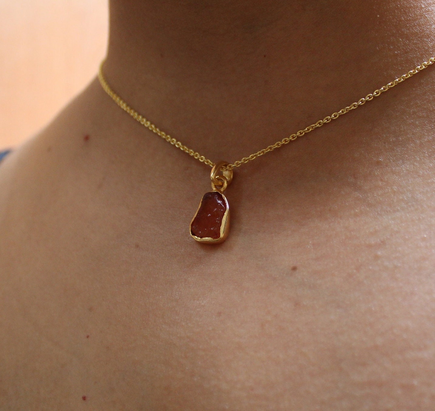 Raw Carnelian Necklace August Birthstone Necklace Raw Gemstone Necklace Orange Carnelian Necklace Rough Carnelian Pendant Gift for Mother
