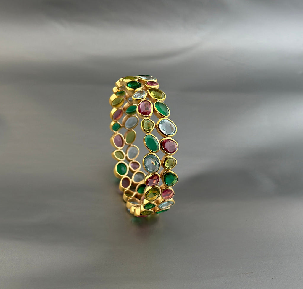 Multi Stone Bangle, Silver Bangle, Colorful Bangles, Bridal Jewelry Gemstone Bracelet, 18K Gold Bangle, Healing Crystal