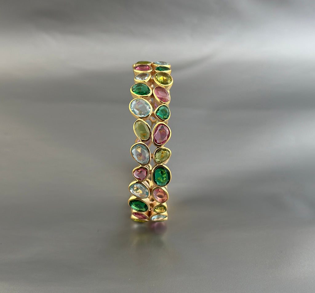 Multi Stone Bangle, Silver Bangle, Colorful Bangles, Bridal Jewelry Gemstone Bracelet, 18K Gold Bangle, Healing Crystal