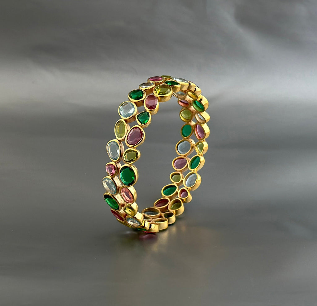 Multi Stone Bangle, Silver Bangle, Colorful Bangles, Bridal Jewelry Gemstone Bracelet, 18K Gold Bangle, Healing Crystal