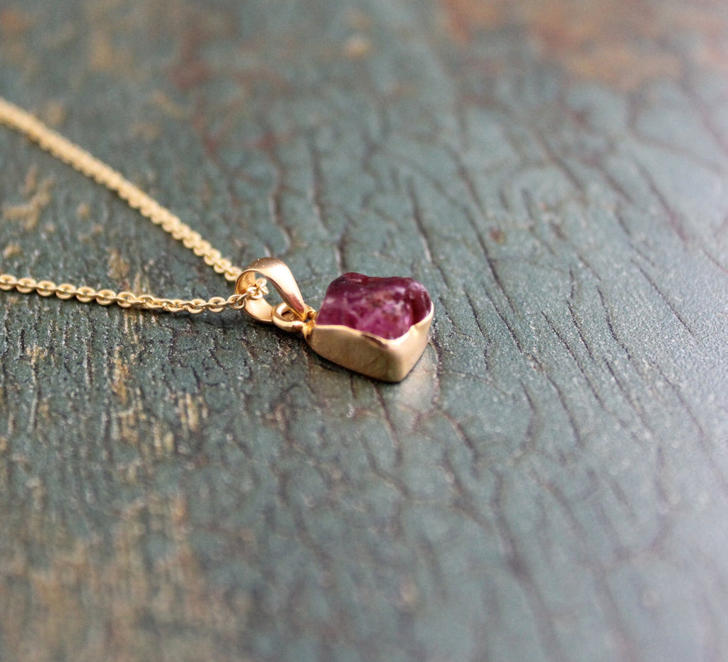 Raw Pink Tourmaline Necklace, Personalized Birthstone Necklace, Birthstone Charm Necklace, Personalized Gift For Her