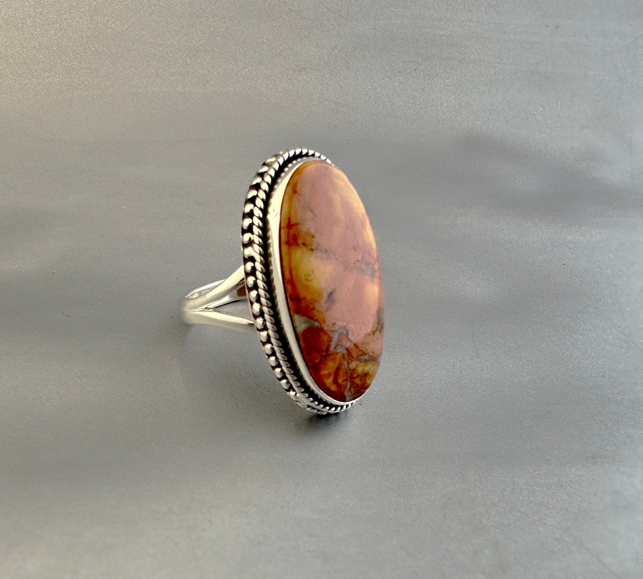 Oval Jasper Ring, Handmade 925 Sterling Silver Birthstone Jewelry, Brown Gemstone, Jaspering, Designer Ring, Gift For Her