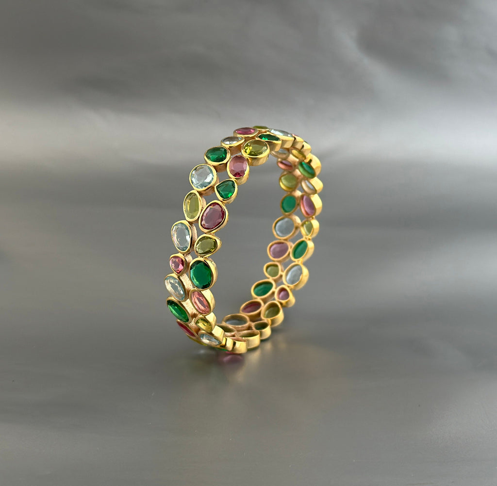 Multi Stone Bangle, Silver Bangle, Colorful Bangles, Bridal Jewelry Gemstone Bracelet, 18K Gold Bangle, Healing Crystal