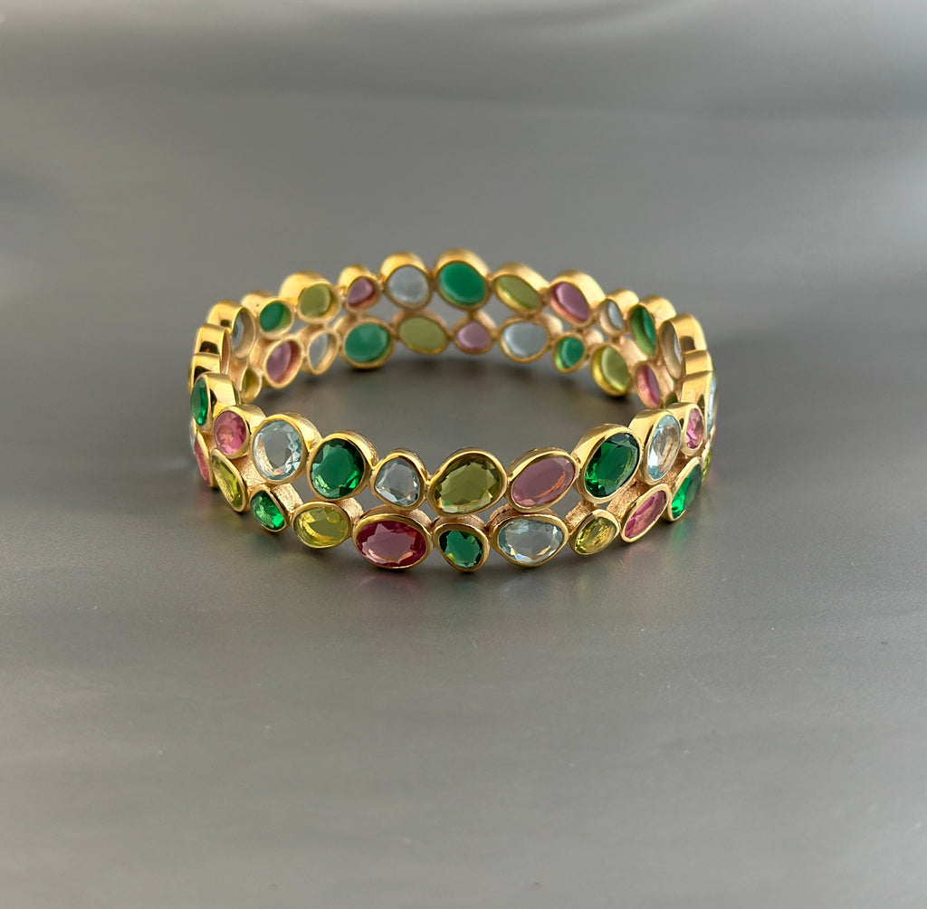 Multi Stone Bangle, Silver Bangle, Colorful Bangles, Bridal Jewelry Gemstone Bracelet, 18K Gold Bangle, Healing Crystal