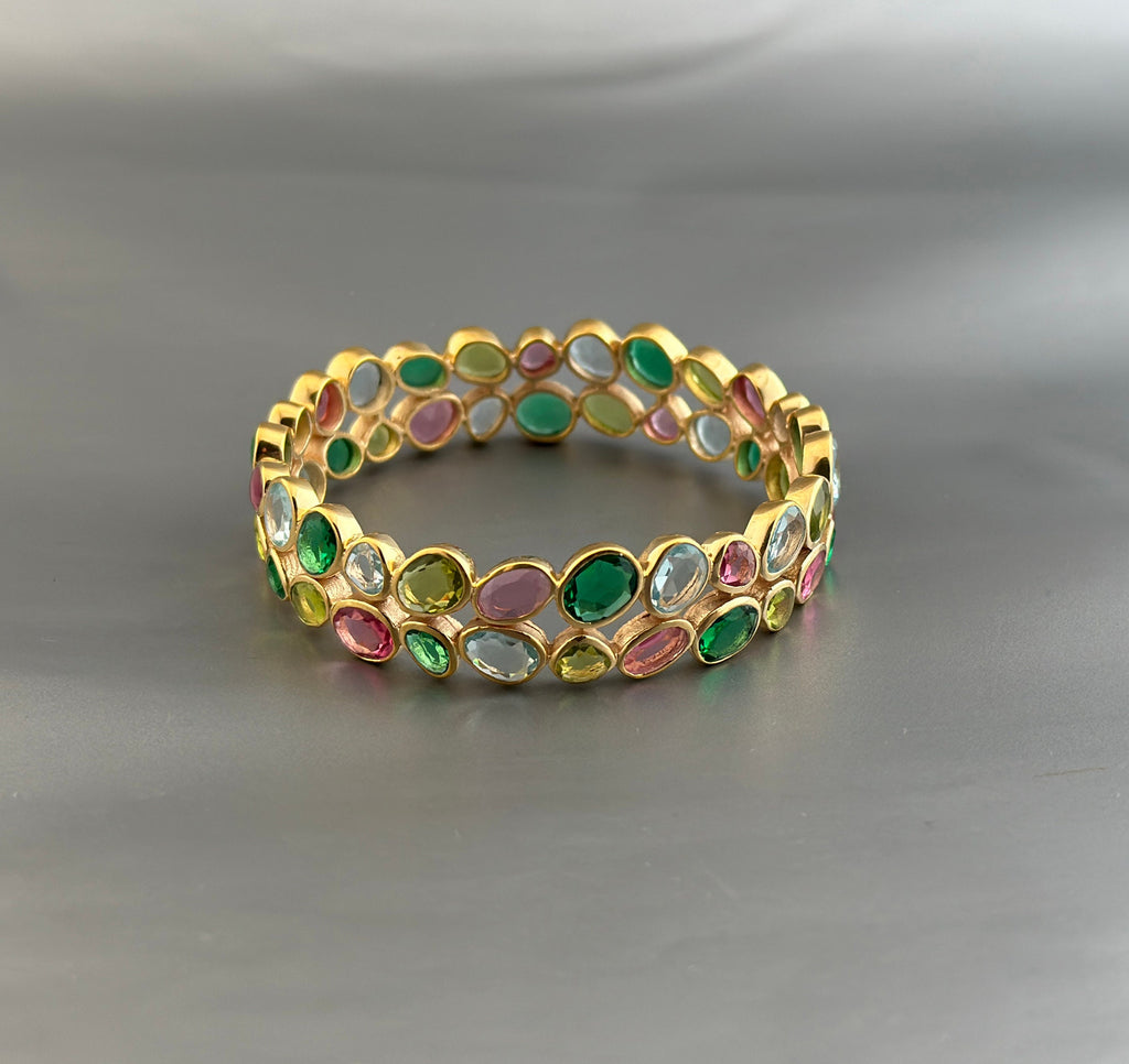 Multi Stone Bangle, Silver Bangle, Colorful Bangles, Bridal Jewelry Gemstone Bracelet, 18K Gold Bangle, Healing Crystal